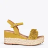 MiMaO ShopOnline FLOWER – Sandales Avec Compensé En Raphia Et Pompon JAUNE 22
