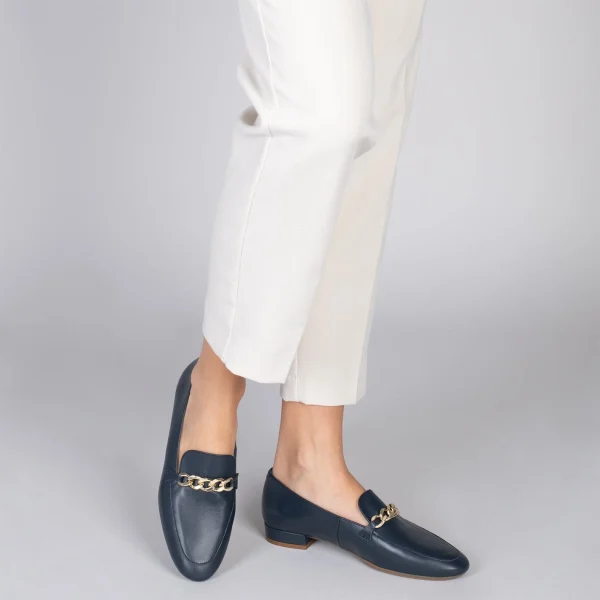 MiMaO ShopOnline CHAIN – Mocassins En Cuir Pour Femme BLEU MARINE 7