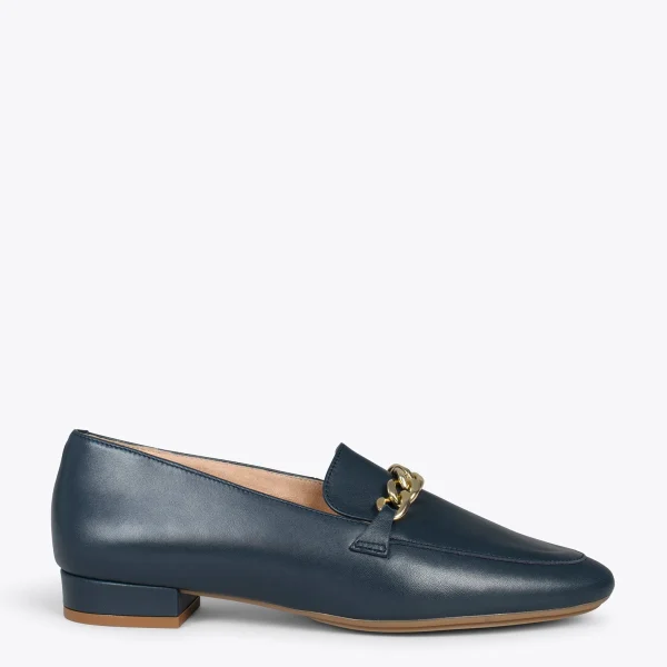 MiMaO ShopOnline CHAIN – Mocassins En Cuir Pour Femme BLEU MARINE 1