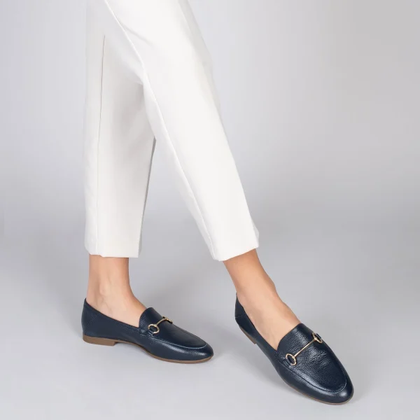 MiMaO ShopOnline STYLE – Mocassins En Cuir Avec Détail Métallique BLEU MARINE 7