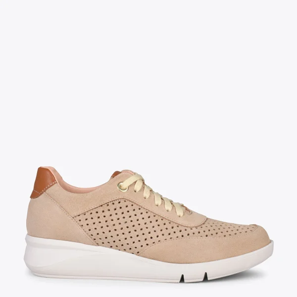 MiMaO ShopOnline BLUCHER SPORTIF – Baskets Compensées Pour Femme BEIGE 1