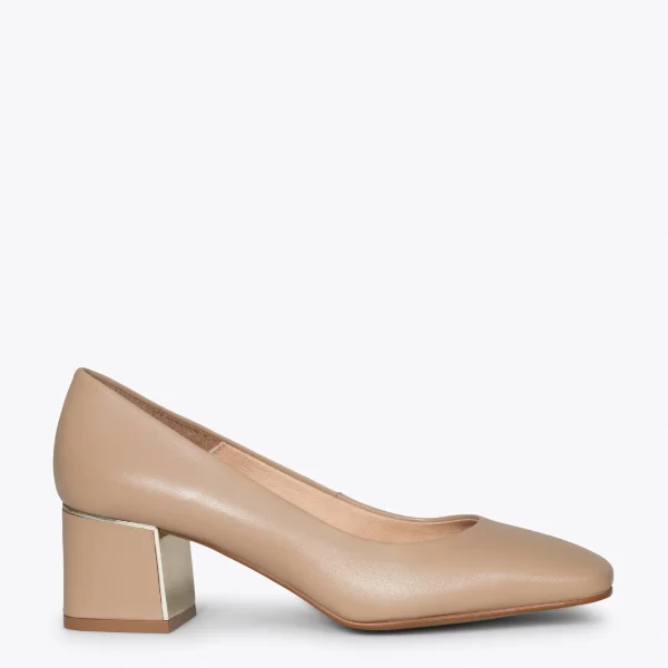 MiMaO ShopOnline Femme – Chaussures à Talon Bas Et Bout Carré CAMEL 1