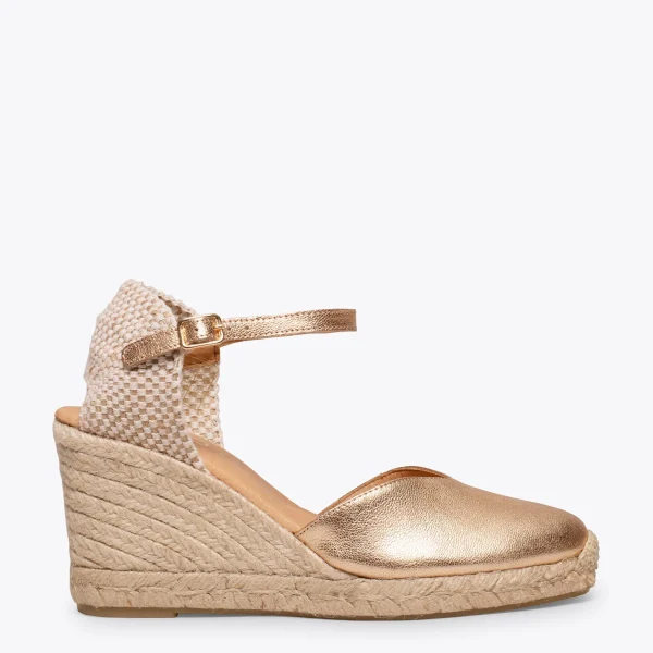 MiMaO ShopOnline NERJA – Espadrilles à Talon Haut DORÉ 1