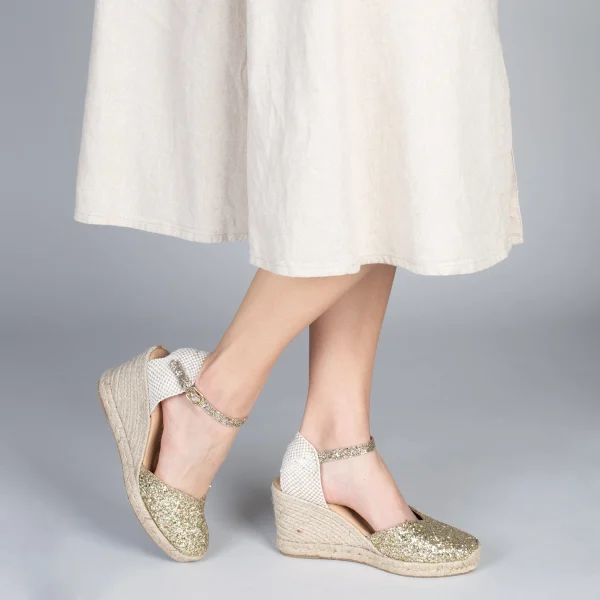 MiMaO ShopOnline NERJA STAR – Espadrilles à Compensé Haut Et Glitter DORÉ 7