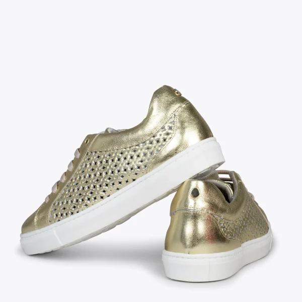 MiMaO ShopOnline BREATHE – Baskets En Cuir Nappa Ajouré DORÉ 4