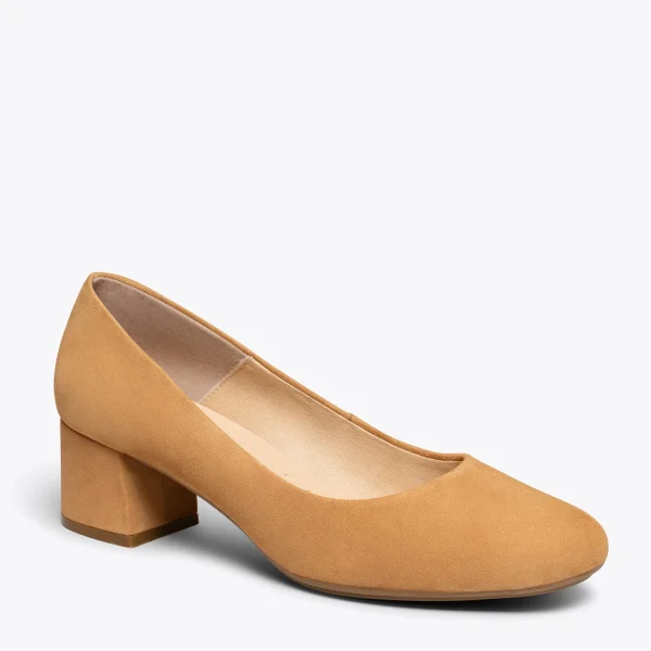 MiMaO ShopOnline URBAN ROND – Chaussures à Talon Bas En Daim CAMEL 5