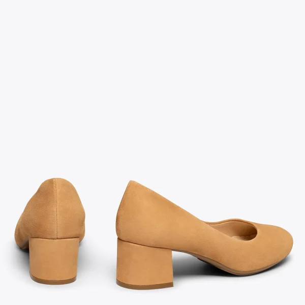 MiMaO ShopOnline URBAN ROND – Chaussures à Talon Bas En Daim CAMEL 4