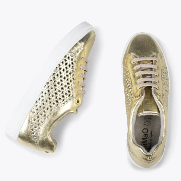 MiMaO ShopOnline BREATHE – Baskets En Cuir Nappa Ajouré DORÉ 3