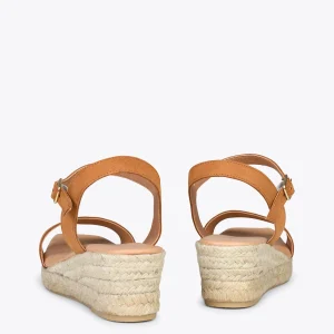 MiMaO ShopOnline JEREZ – Sandales Compensées En Jute Et Cuir CAMEL 12