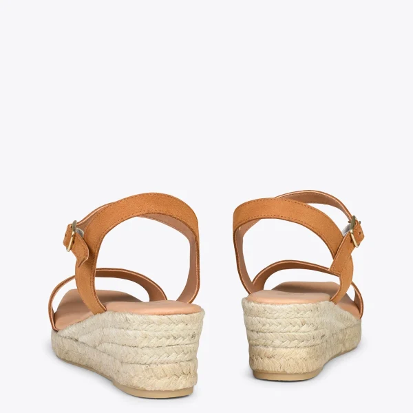 MiMaO ShopOnline JEREZ – Sandales Compensées En Jute Et Cuir CAMEL 4