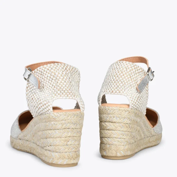 MiMaO ShopOnline DUNA – Espadrilles En Lin Métallisé ARGENTÉ 4