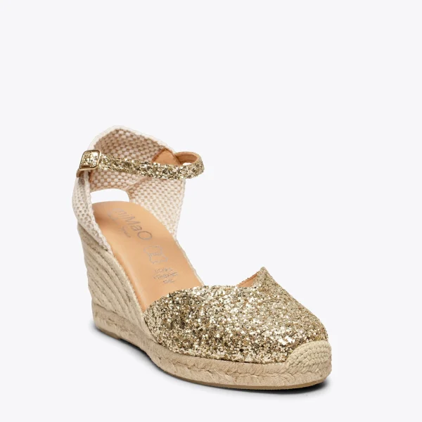 MiMaO ShopOnline NERJA STAR – Espadrilles à Compensé Haut Et Glitter DORÉ 5