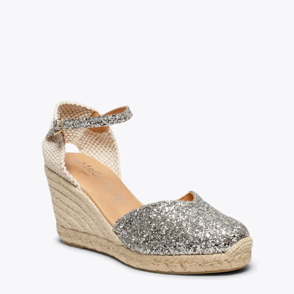 MiMaO ShopOnline NERJA STAR – Espadrilles à Compensé Haut Et Glitter ARGENTÉ 3
