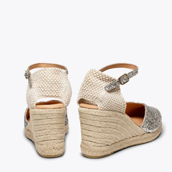 MiMaO ShopOnline NERJA STAR – Espadrilles à Compensé Haut Et Glitter ARGENTÉ 5