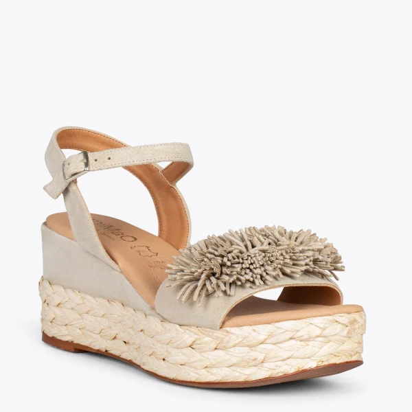 MiMaO ShopOnline FLOWER – Sandales Avec Compensé En Raphia Et Pompon TERRE 5