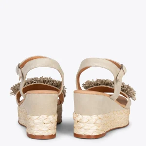 MiMaO ShopOnline FLOWER – Sandales Avec Compensé En Raphia Et Pompon TERRE 12