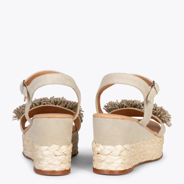 MiMaO ShopOnline FLOWER – Sandales Avec Compensé En Raphia Et Pompon TERRE 4