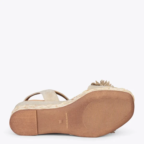MiMaO ShopOnline FLOWER – Sandales Avec Compensé En Raphia Et Pompon TERRE 6