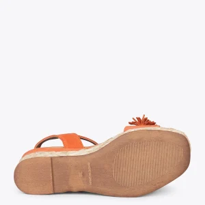 MiMaO ShopOnline FLOWER – Sandales Avec Compensé En Raphia Et Pompon ORANGE 16