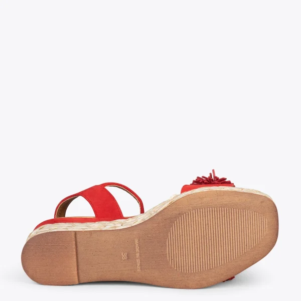 MiMaO ShopOnline FLOWER – Sandales Avec Compensé En Raphia Et Pompon ROUGE 6