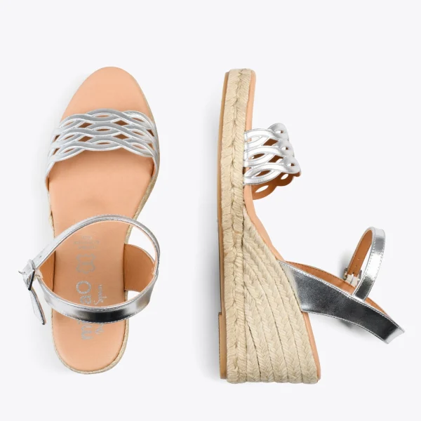 MiMaO ShopOnline TRENZA – Espadrilles En Jute Naturel Et Tige Tressée ARGENTÉ 3