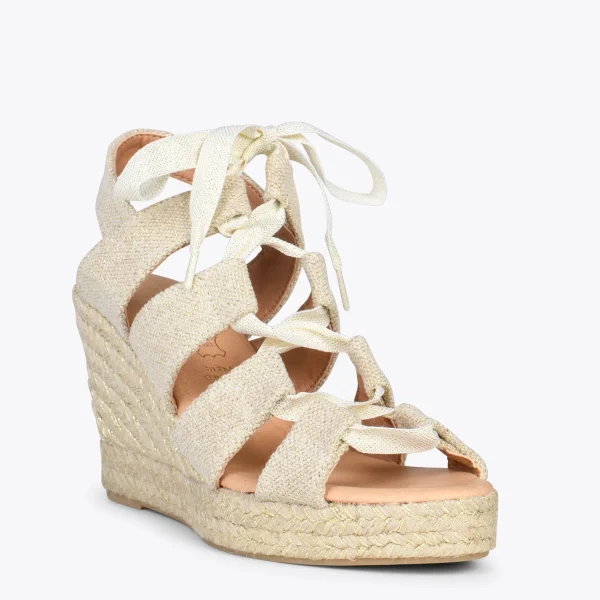 MiMaO ShopOnline ROMANA – Espadrilles à Talon Haut En Lin DORÉ 5