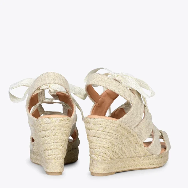 MiMaO ShopOnline ROMANA – Espadrilles à Talon Haut En Lin DORÉ 4
