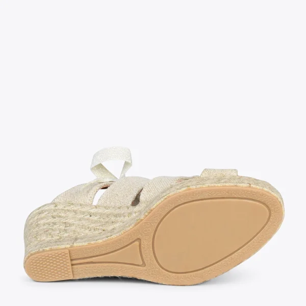 MiMaO ShopOnline ROMANA – Espadrilles à Talon Haut En Lin DORÉ 6
