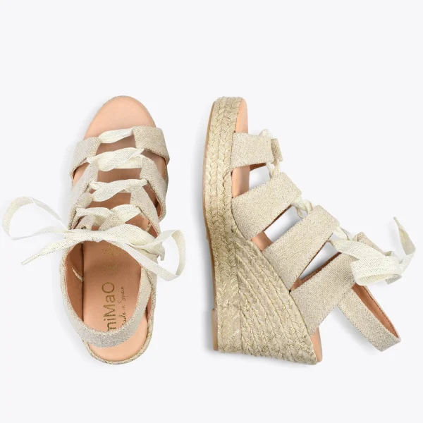MiMaO ShopOnline ROMANA – Espadrilles à Talon Haut En Lin DORÉ 3