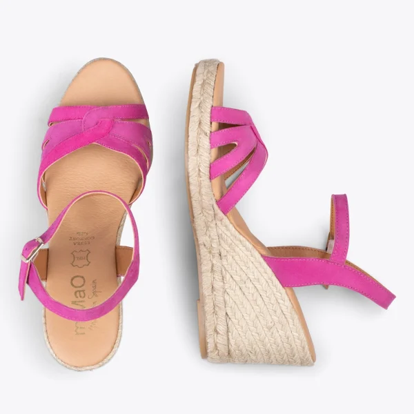 MiMaO ShopOnline HOYAMBRE – Sandales à Talon Compensé En Jute FUCHSIA 3