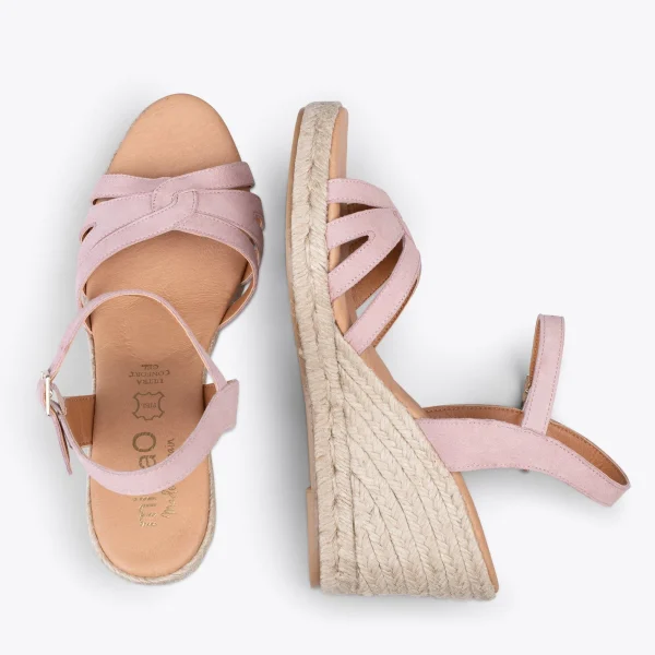 MiMaO ShopOnline HOYAMBRE – Sandales à Talon Compensé En Jute ROSE 3