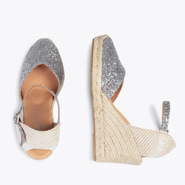 MiMaO ShopOnline NERJA STAR – Espadrilles à Compensé Haut Et Glitter ARGENTÉ 4