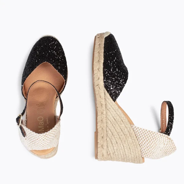 MiMaO ShopOnline NERJA STAR – Espadrilles à Compensé Haut Et Glitter NOIR 3