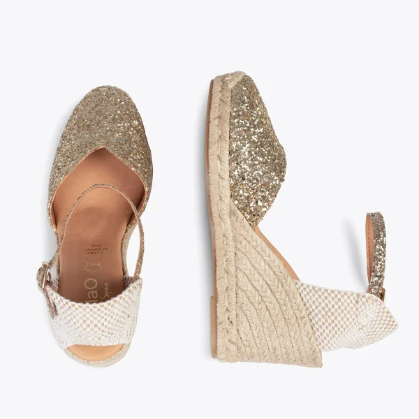 MiMaO ShopOnline NERJA STAR – Espadrilles à Compensé Haut Et Glitter DORÉ 3