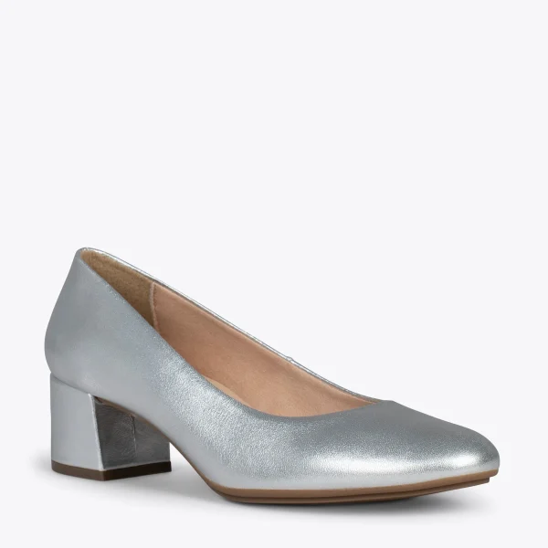 MiMaO ShopOnline URBAN ROND SPLASH – Chaussures à Talon Bas ARGENTÉ En Cuir Métallisé 5
