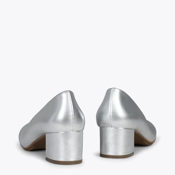 MiMaO ShopOnline URBAN ROND SPLASH – Chaussures à Talon Bas ARGENTÉ En Cuir Métallisé 4