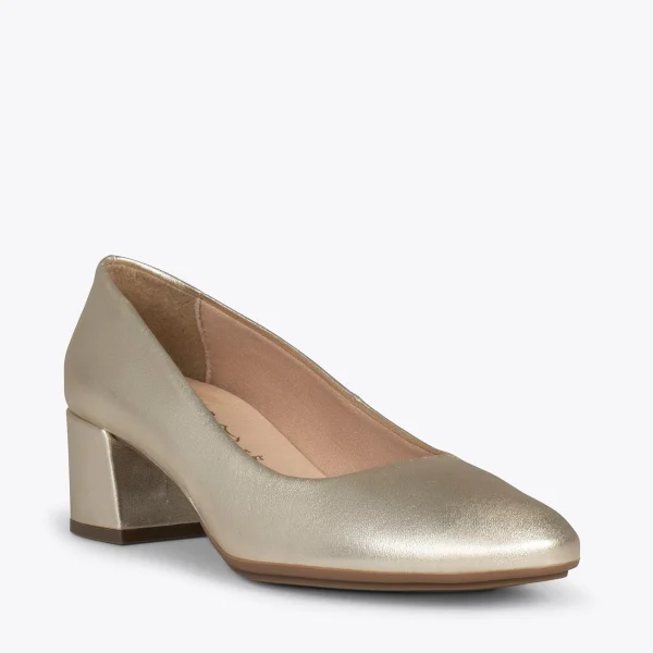 MiMaO ShopOnline URBAN ROND SPLASH – Chaussures à Talon Bas DORÉ En Cuir Métallisé 5