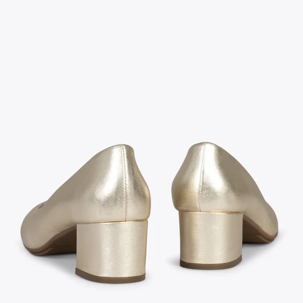 MiMaO ShopOnline URBAN ROND SPLASH – Chaussures à Talon Bas DORÉ En Cuir Métallisé 4