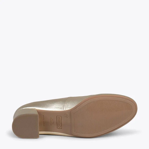 MiMaO ShopOnline URBAN ROND SPLASH – Chaussures à Talon Bas DORÉ En Cuir Métallisé 6