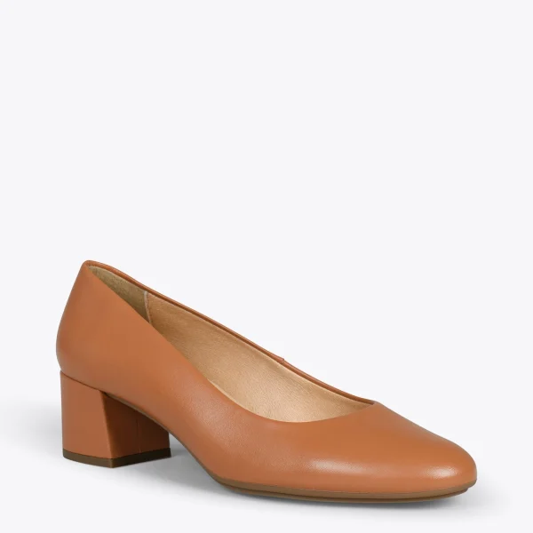 MiMaO ShopOnline URBAN ROND – Chaussures à Talon Bas En Cuir Nappa CAMEL 5