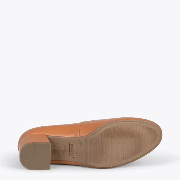 MiMaO ShopOnline URBAN ROND – Chaussures à Talon Bas En Cuir Nappa CAMEL 6