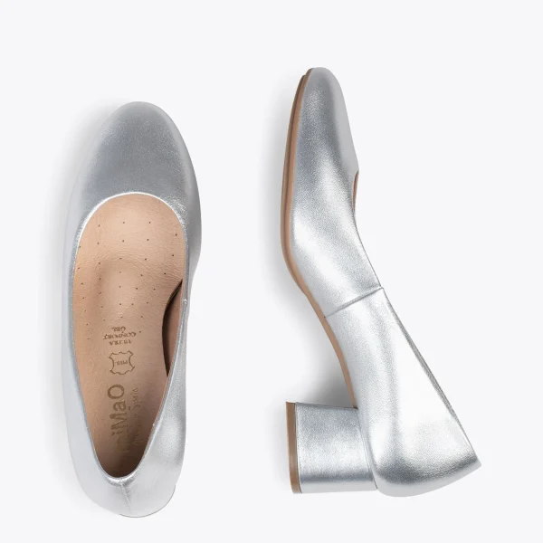 MiMaO ShopOnline URBAN ROND SPLASH – Chaussures à Talon Bas ARGENTÉ En Cuir Métallisé 3