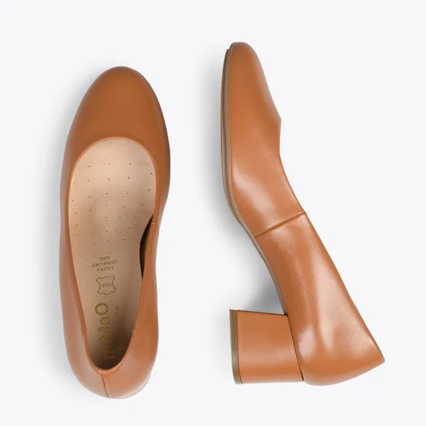 MiMaO ShopOnline URBAN ROND – Chaussures à Talon Bas En Cuir Nappa CAMEL 3