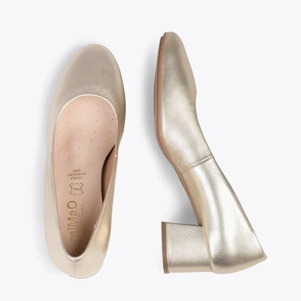 MiMaO ShopOnline URBAN ROND SPLASH – Chaussures à Talon Bas DORÉ En Cuir Métallisé 3