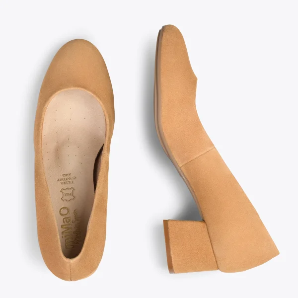 MiMaO ShopOnline URBAN ROND – Chaussures à Talon Bas En Daim CAMEL 3