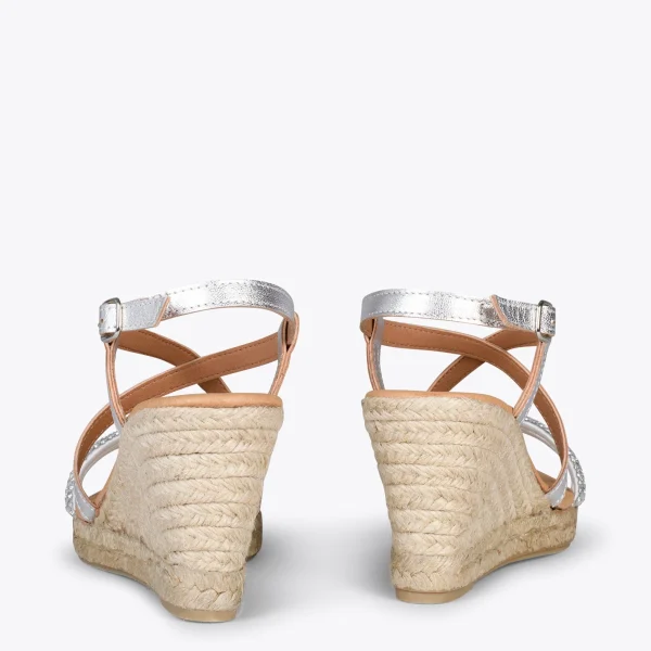 MiMaO ShopOnline MORAIRA – Espadrilles à Talon Compensé ARGENTÉ 4