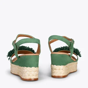 MiMaO ShopOnline FLOWER – Sandales Avec Compensé En Raphia Et Pompon VERT 12