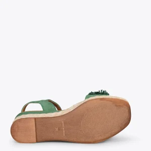 MiMaO ShopOnline FLOWER – Sandales Avec Compensé En Raphia Et Pompon VERT 16