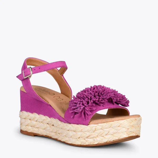 MiMaO ShopOnline FLOWER – Sandales Avec Compensé En Raphia Et Pompon FUCHSIA 5