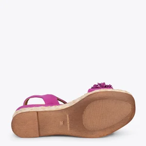 MiMaO ShopOnline FLOWER – Sandales Avec Compensé En Raphia Et Pompon FUCHSIA 16